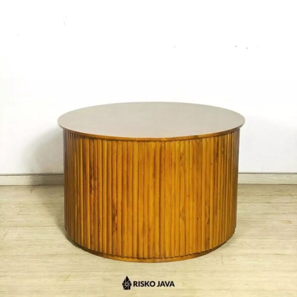 KENNETH - Meja Bulat Salur Kayu Jati / Meja Ruang Tamu / Coffe Table Minimalis