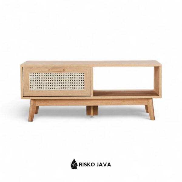 MACHINO - Meja Kayu Jati Kombinasi Rotan / Meja Ruang Tamu Laci Penyimpanan / Coffe Table Minimalis