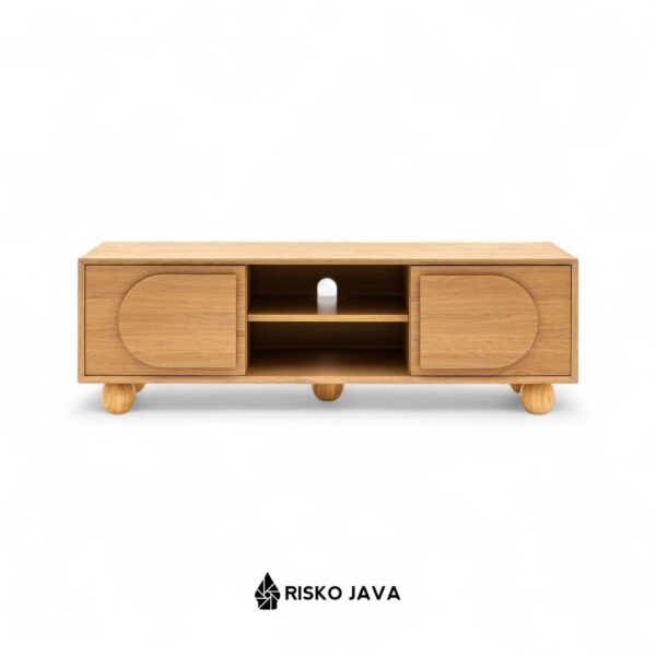 LEVIN - Meja Tv Kayu Jati / Cabinet Tv Minimalis / Rak Tv Ruang Penyimpanan Pintu Sliding