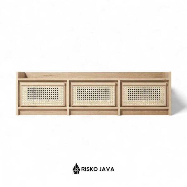 JAKEL - Meja Tv Kayu Jati Kombinasi Rotan / Rak Tv Minimalis / Cabinet Tv Laci Penyimpanan