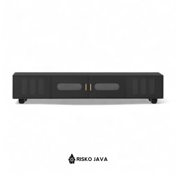 RAYAN - Meja Tv Kayu Jati / Rak Tv Minimalis Natural Black / Cabinet Tv Laci Penyimpanan