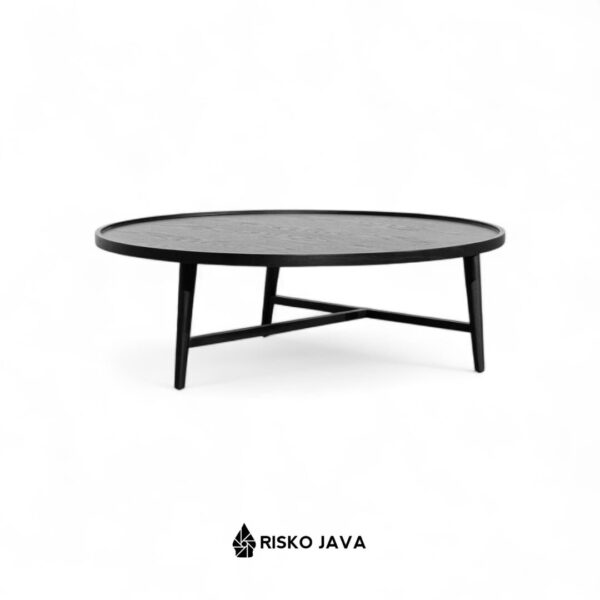 POINTON - Meja Ruang Tamu Minimalis / Meja Bulat Kayu Jati / Coffe Table Natural Black