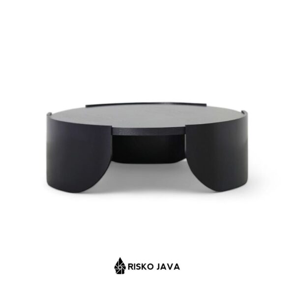 TYREIK - Meja Ruang Tamu Minimalis / Meja Kayu Jati Bulat / Coffe Table Natural Black