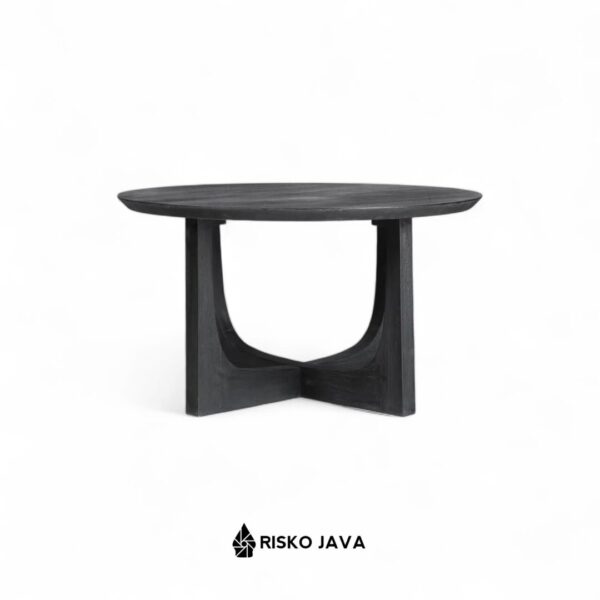 GWION - Meja Ruang Tamu Natural Black / Meja Bulat Kayu Jati / Coffee Table Minimalis