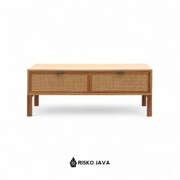 GDOBE - Meja Ruang Tamu Kombinasi Rotan / Meja Kayu Jati Laci Penyimpanan / Coffe Table Minimalis