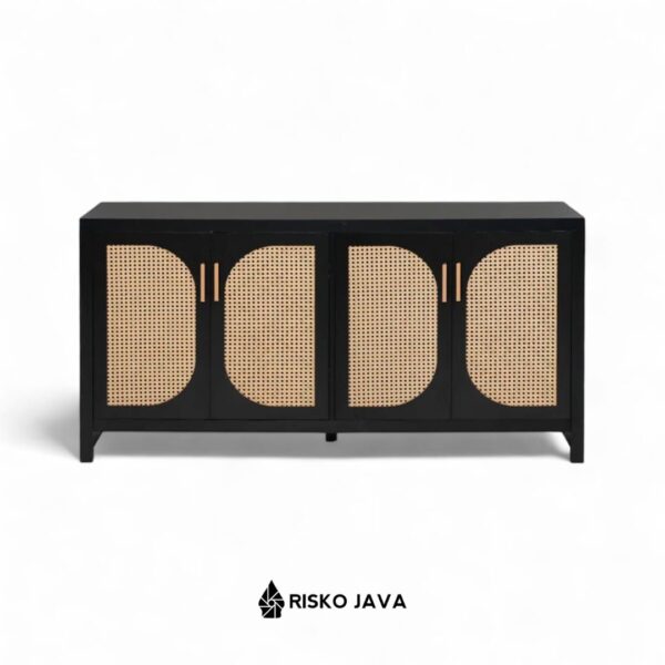 FYNN - Meja Tv Kayu Jati Kombinasi Rotan / Cabinet Tv Minimalis / Bufet Tv Ruang Penyimpanan