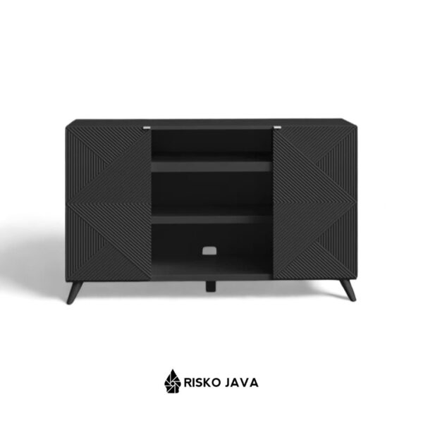 JANNIS - Meja Tv Kayu Jati / Bufet Minimalis Ruang Penyimpanan / Cabinet Tv Natural Black