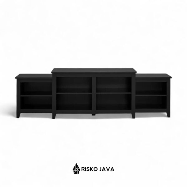 BICAKCIC - Meja Tv Ruang Penyimpanan / Rak Tv Kayu Jati Minimalis / Cabinet Tv Natural Black