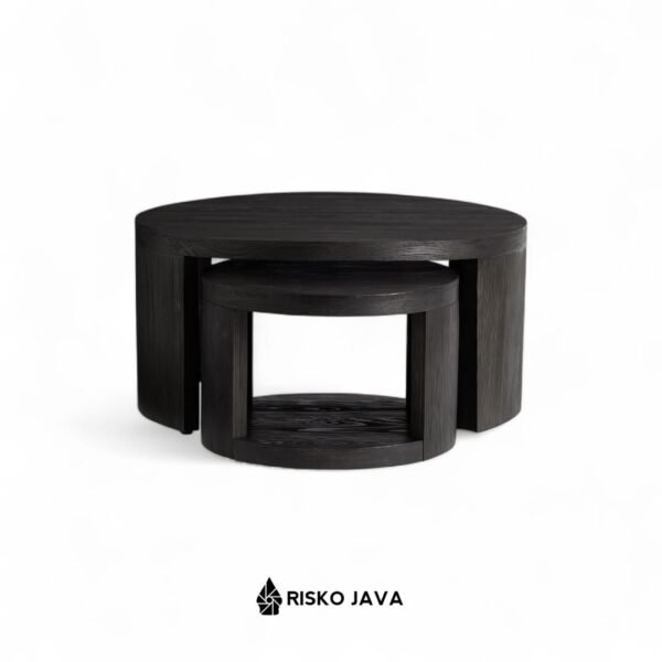 BUAH - Meja Ruang Tamu Bulat / Meja Kayu Jati Minimalis / Coffee Table Natural Black