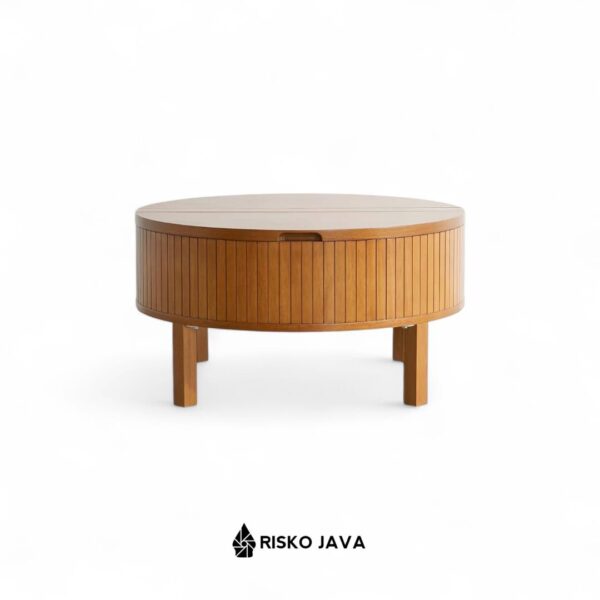 FRANCIS - Meja Ruang Tamu Bulat / Meja Kayu Jati Ruang Penyimpanan / Coffee Table Minimalis