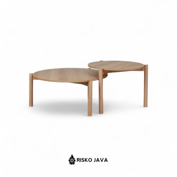 JESSE - Meja Ruang Tamu / Meja Kayu Jati Bulat / Coffee Table Minimalis Retro