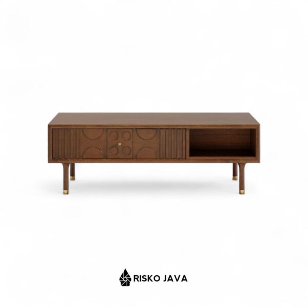 BENICIO - Meja Ruang Tamu Persegi Panjang / Meja Kayu Jati Laci Penyimpanan / Coffee Table Minimalis