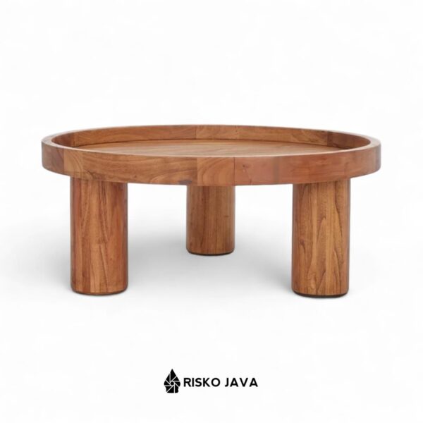 IVEZIC - Meja Kayu Jati 3 Kaki / Meja Ruang Tamu Bulat / Coffe Table Minimalis Retro