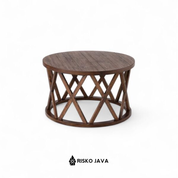 HINCHY - Meja Ruang Tamu / Meja Bulat Kayu Jati / Coffee Table Minimalis