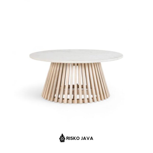 BURGOYNE - Meja Bulat Kayu Jati / Meja Ruang Tamu Top Marmer Carara / Coffee Table Minimalis