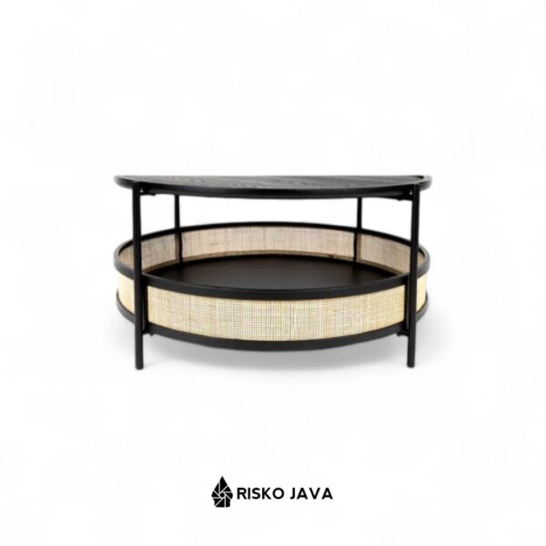 OGUNGBO - Meja Ruang Tamu Minimalis / Meja Kayu Jati Kombinasi Rotan / Coffe Table Natural Black