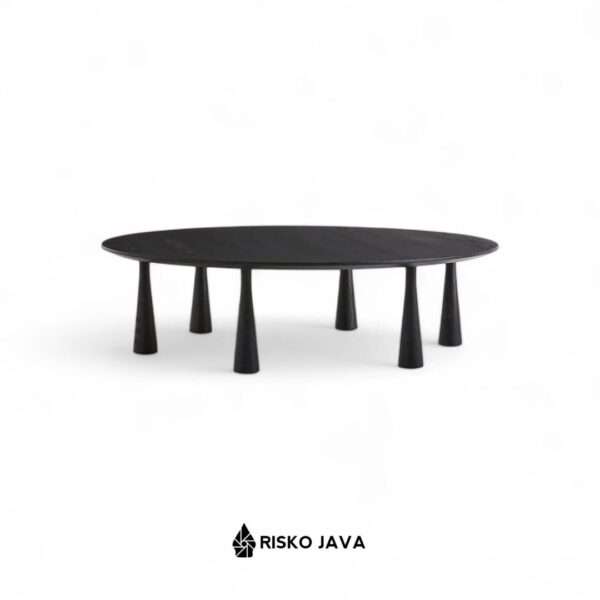 BIGGINS - Meja Ruang Tamu Bulat / Meja Tamu Kayu Jati Minimalis / Coffee Table Natural Black