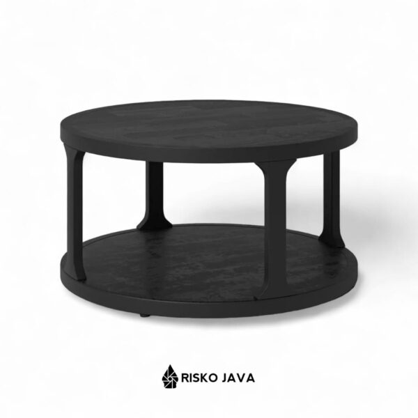 JANNIK - Meja Kayu Jati Bulat / Meja Ruang Tamu Natural Black / Coffe Table Minimalis