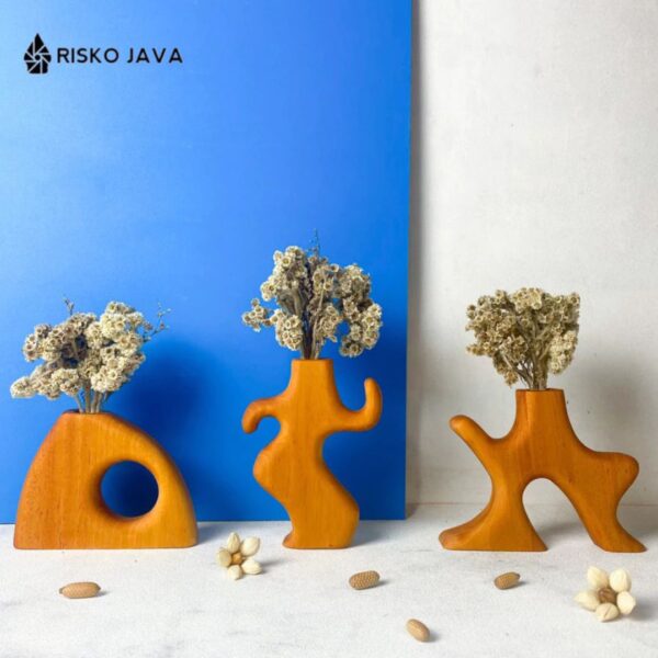 DHANURDARA - Vas Bunga Scandinavian Kayu Mahoni / Hiasan Meja Minimalis