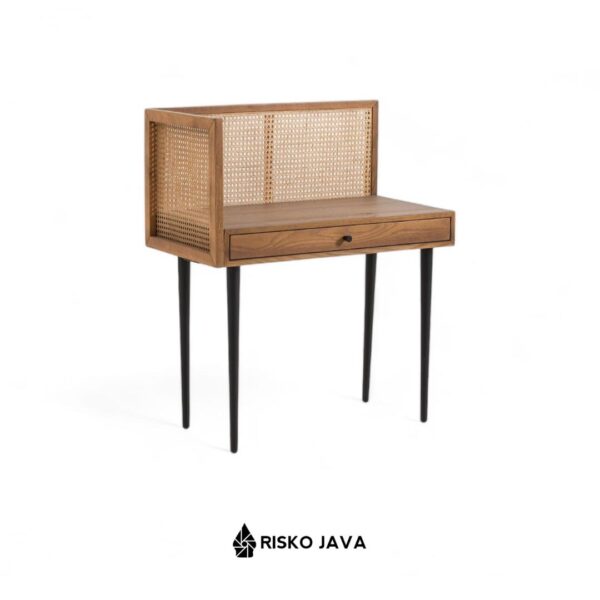 TORBJORN - Meja Belajar Kayu Jati / meja Kerja Kombinasi Rotan / Meja Laci Penyimpanan