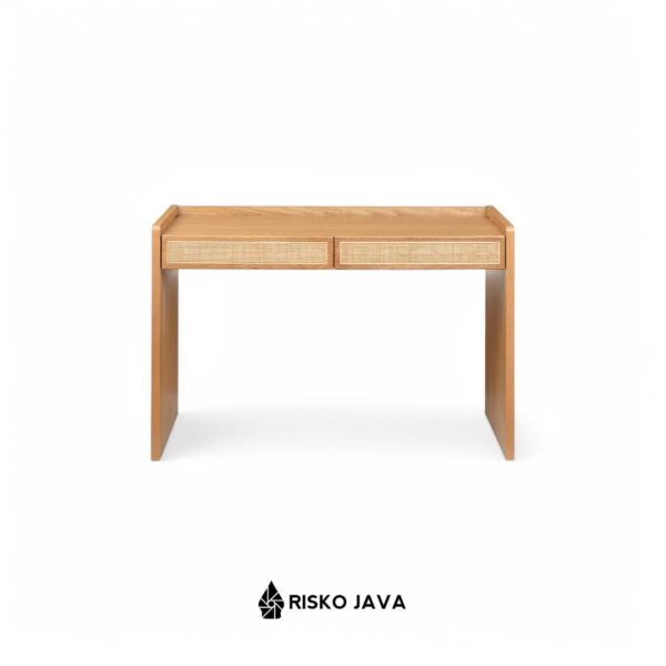 ARVID - Meja Belajar Kayu Jati / Meja Kerja Minimalis / Meja Laci Penyimpanan Kombinasi Rotan
