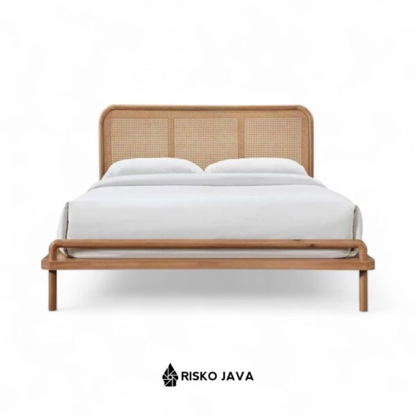 CANA - Dipan Kayu Jati Minimalis / Rangka Dipan Kayu Jati Kombinasi Rotan / Rangka Dipan Tempat Tidur