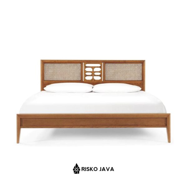 CAVAN - Rangka Dipan Kayu Jati Minimalis / Dipan Minimalis Kombinasi Rotan / Dipan Tempat Tidur