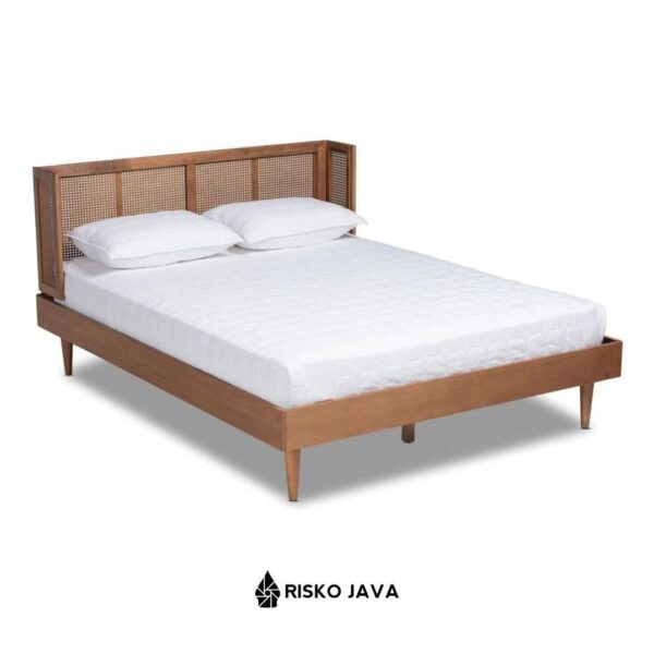 CALVIN - Dipan Tempat Tidur Kayu Jati / Rangka Dipan Minimalis Kombinasi Rotan / Dipan Kayu Jati