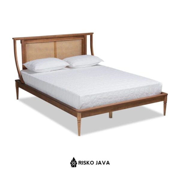 COLTON - Dipan Tempat Tidur / Rangka Dipan Minimalis Kayu Jati Kombinasi Rotan / Rangka Dipan Kayu Jati