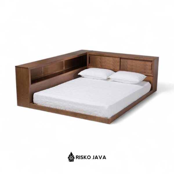 CALUM - Rangka Dipan Kayu Jati Minimalis / Rangka Dipan Minimalis Rak Laci Headboard / Rangka Dipan Tempat Tidur