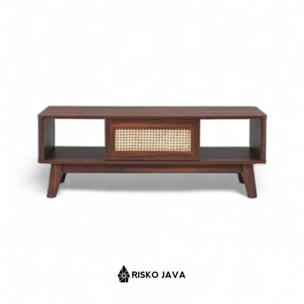 KUBLER - Meja Kayu Jati Ruangan Tamu / Meja Laci Kombinasi Rotan / Coffe Table Minimalis