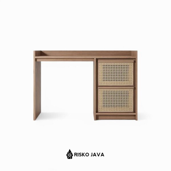 KAYLEN - Meja Belajar Kayu Jati / Meja Kombinasi Rotan / Meja Laci Minimalis