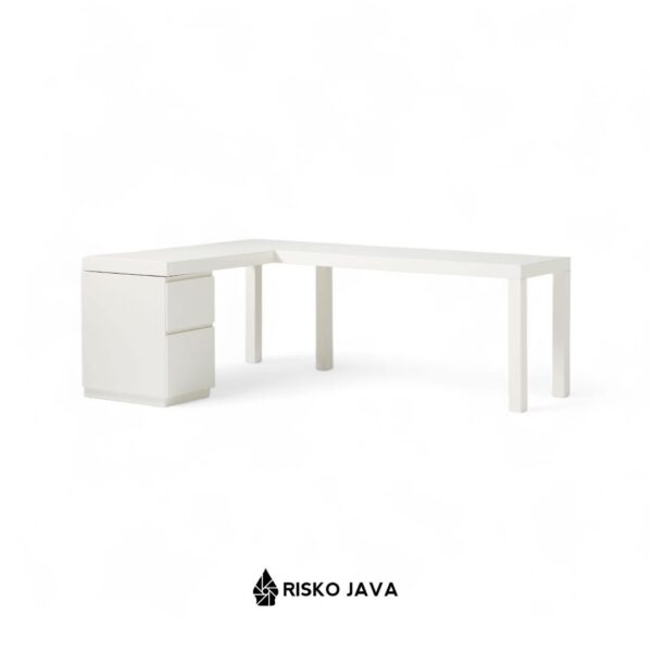 ISIDOR - Meja Belajar Kayu Jati / Meja Kerja Sudut / Meja Laci Penyimpanan Minimalis Duco