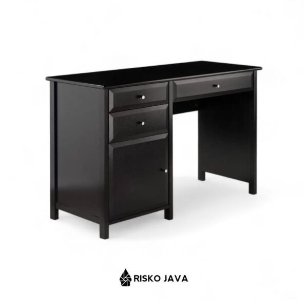 LIKEBAKIO - Meja Kayu Jati Minimalis / Meja Belajar Natural Black / Meja Kerja Rak Laci Penyimpanan