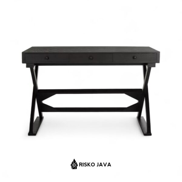ROMELU - Meja Kayu Jati Natural Black / Meja Belajar Minimalis Modern / Meja Kerja Laci Penyimpanan