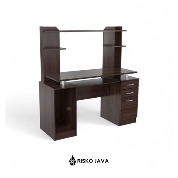 STEPHAN - Meja Kerja Kayu Jati / Meja Komputer Minimalis Modern / Meja Kantor Rak Laci Penyimpanan