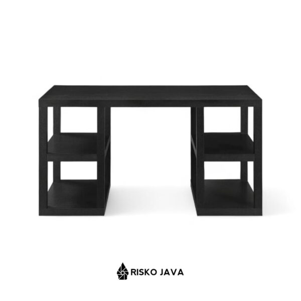 PAULO - Meja Kerja Minimalis / Meja Belajar Rak Penyimpanan / Meja Kayu Jati Natural Black