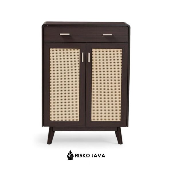 Rak Sepatu Kayu Jati / Cabinet Sepatu Kombinasi Rotan / Tempat Penyimpanan Sepatu | SHABANI