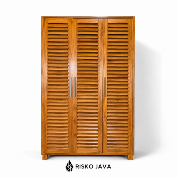 ARUNA - Almari Kayu Jati / Almari 3 Pintu 3 Laci Sembunyi / Almari Pakaian Minimalis