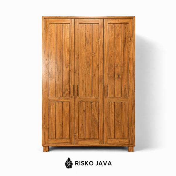 ARVELA - Almari Kayu Jati / Almari 3 Pintu 3 Laci Sembunyi / Almari Pakaian Minimalis